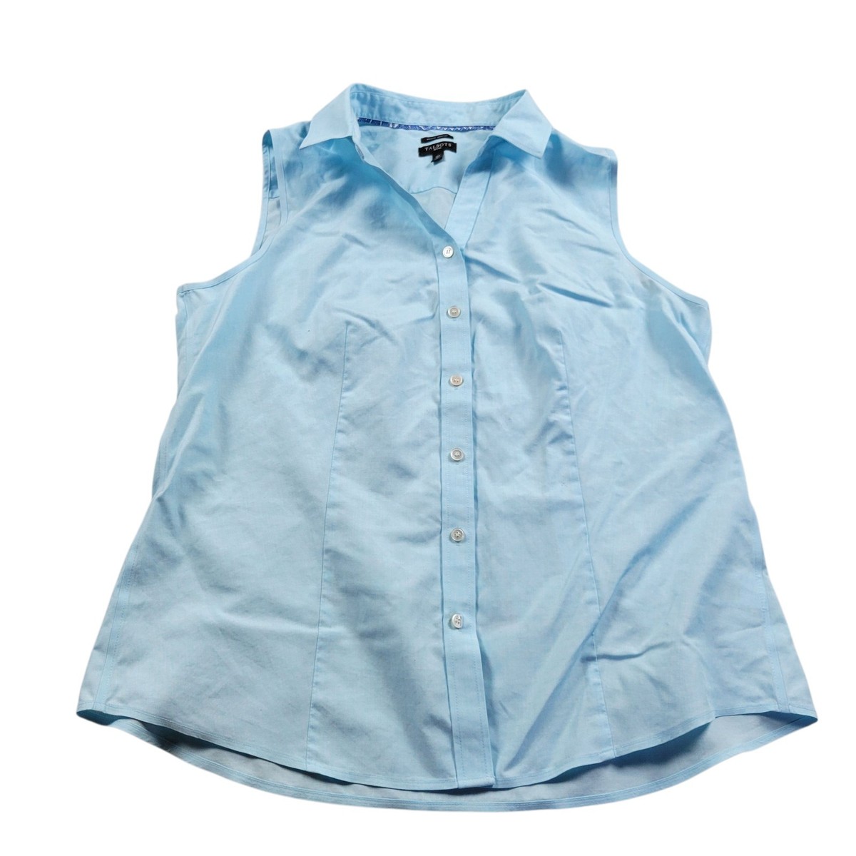 Talbots Sleeveless Top Blouse Womens 12P Petite Blue Button Up - Main Image