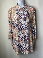 CAbi Grand Prix Tunic Top Size XL Roll Tab Sleeve Fall Career Office Wear Preppy