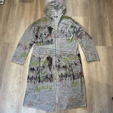 Inoah Duster Women’s Size Medium Artsy Long Open Front Hooded Cardigan