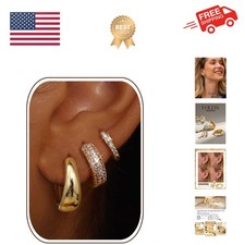 Small 14K Gold Plated Chunky Hoop Earrings for Women Hypoallergenic Silver Ea...