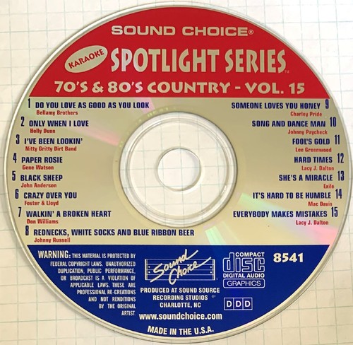 SOUND CHOICE SPOTLIGHT KARAOKE - 70'S & 80'S COUNTRY - VOL 15 - SC8541 - RARE!