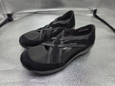 Dansko Hilde 38/7.5-8 Comfort Shoes Black Gray Suede Cross Strap Flat