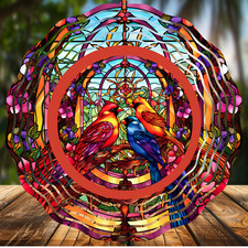 Cardinals and Blue Bird, Wind Spinners 8" Sublimated, High Quality Aluminum ws1 