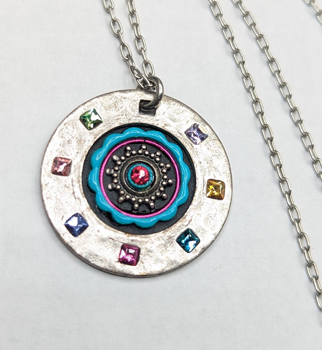 Signed Firefly Designer Hammered Silver Tone Disc… - image 6