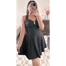 Rampage Vintage Jacquard Floral Black Flare Whimsigoth 90s Dress Size 5 Elegant