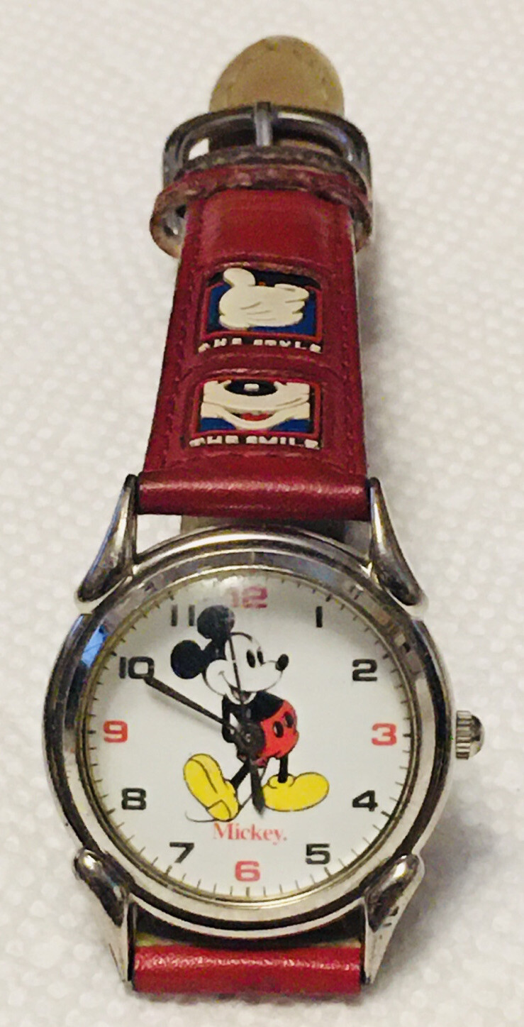 Disney Time Works MICKEY MOUSE Red Band Watch works NEW battery