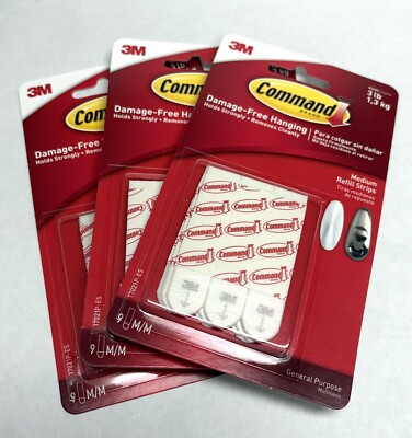 6 pack 3M Command Strips 17021P Medium CommandTM Mounting Strips 9 strips ea