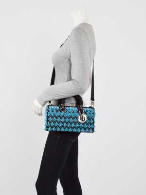 Christian Dior Black Satin and Turquoise Beaded Fringe Lady D-Joy