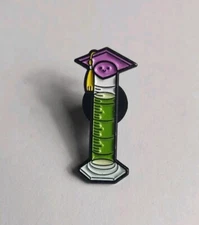 Metal Enamel Lapel Pin Pinback Green Graduated Cylinder Graduate Cap Smiley Face