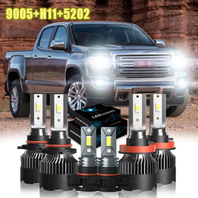 Fit GMC Sierra 1500 2500HD 3500HD 2007-2019 LED Headlight Fog Light Bulbs Kit