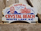 VINTAGE NORTH CAROLINA PORCELAIN SIGN OLD CRYSTAL BEACH CARNIVAL FAIR TAG TOPPER