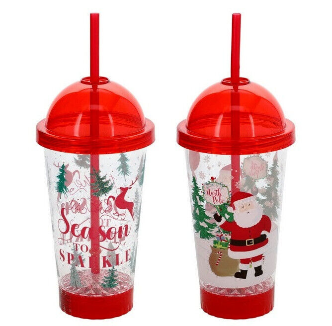 Two Christmas Light-Up Tumblers with Straws, 18 oz. Set