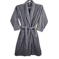 Vtg Claybrooke Turkish Towel Bathrobe Robe Gray One Size Heavyweight 100 Cotton