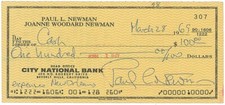 Paul Newman Reproduction Cancelled Check & 8 x 10 Photo