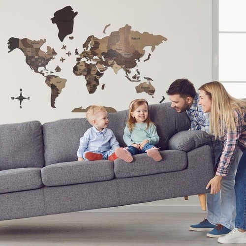 3D Wooden Multilayer World Map 150x90 cm - Picture 2 of 7