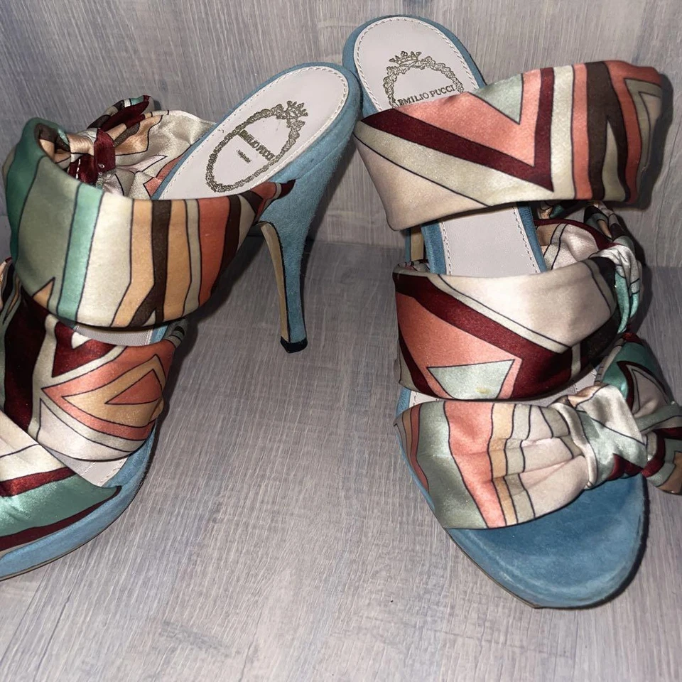 Emilio Pucci лента мулы, размер EU36/US6, разноцветный, атлас и замша - Изображение 2 из 4
