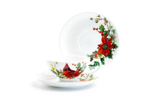 Cardinal Poinsettia Bone China Cup and Saucer - Picture 3 of 5