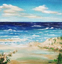 Original Painting Small Miniature Landscape Seashore Dunes Impressionism Art 
