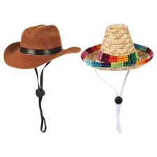 2 Pcs Cat Party Hat Pet Cowboy Mother Puppy Hats for Small Dogs Costume