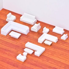 Miniature ABS Plastic Sofa Settee Model White Furniture Ornament Art Craft DIY