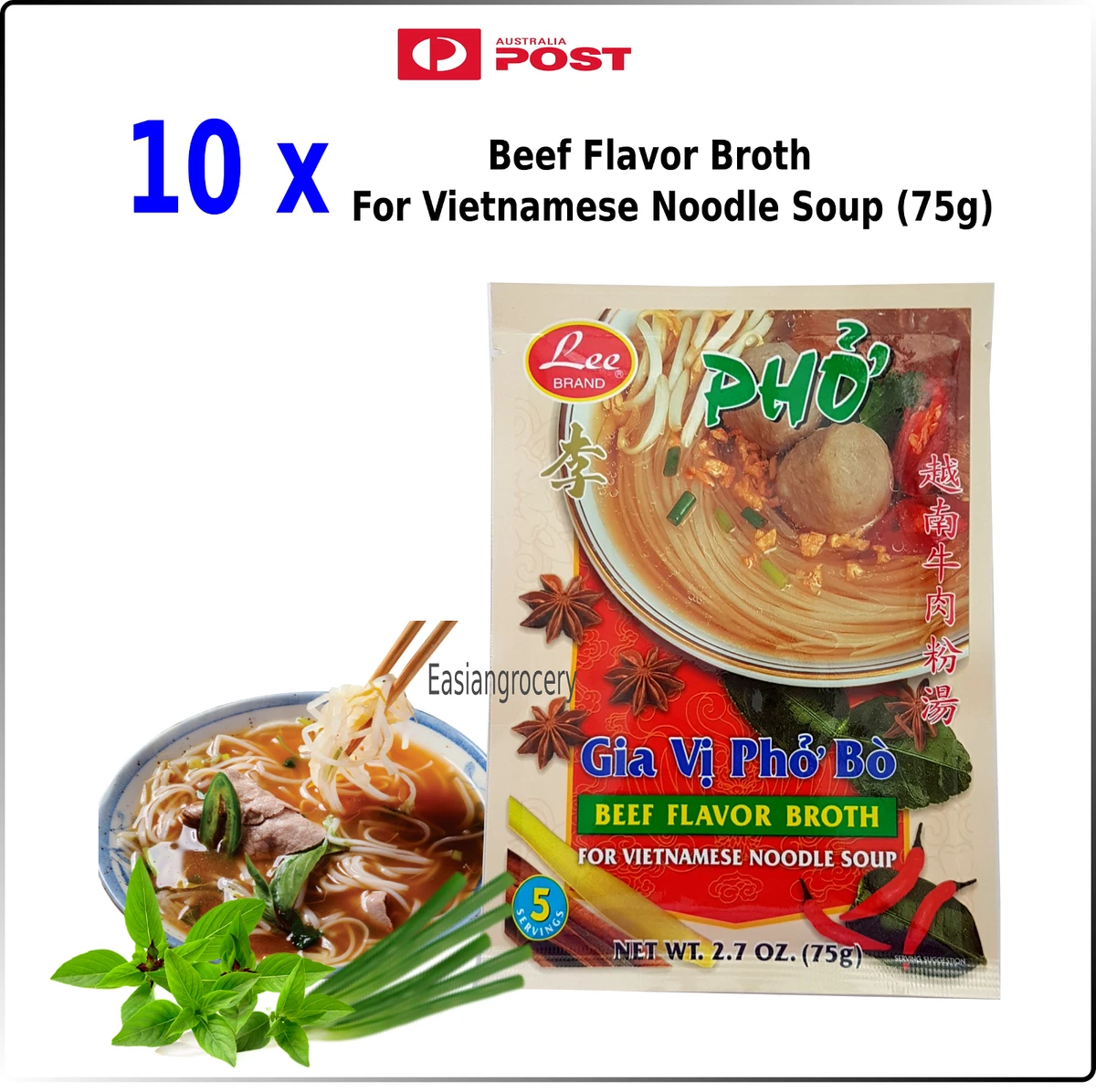 10 x BEEF PHO Flavor Broth for Vietnamese Noodles Soup (Gia vi Pho Bo) 75g
