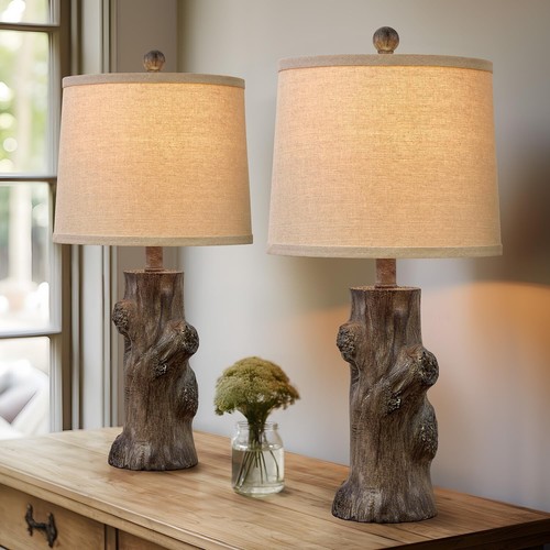 OYEARS 23" Resin Table Lamps & Rustic Farmhouse Tree Trunk Floor Lamp for Liv... - Picture 3 of 9