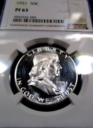 1951 FRANKLIN HALF DOLLAR PF63 SUPER FROSTY OBV & REV SECURED WITH NGC/TV/PQ+