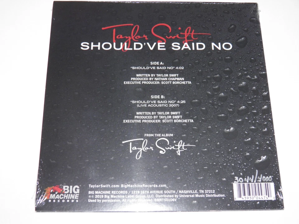 Taylor Swift - Should've Said No 7” WHITE VINYL MINT SEALED Numbered 4000 ONLY - Image 2 of 3