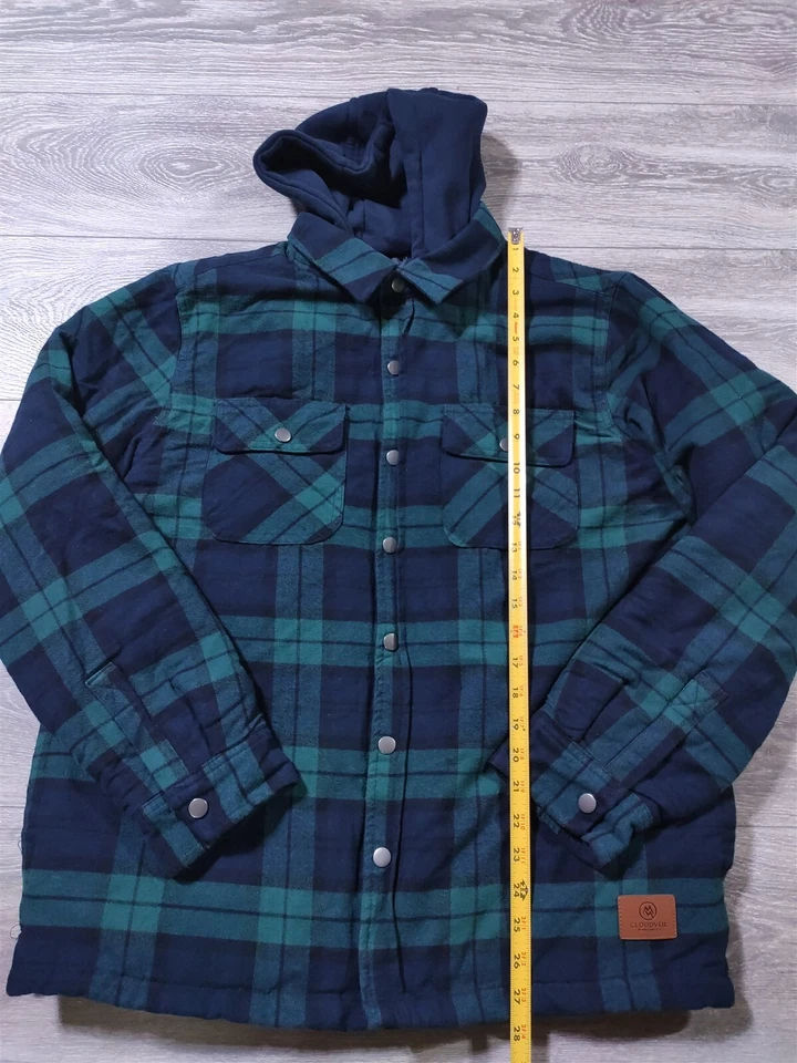 Cloudveil Hombres Camisa Grande Chaqueta Acolchada Franela Verde Cuadros Manga Larga Foto 4 de 4