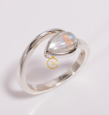 Blue Moonstone Ring 925 Sterling Silver Promise Boho Rings Gift Jewelry for Her