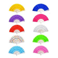 10 PCS Colorful Fabric Peacock Pattern Folding Hand Fan Spanish Folding Hand ...
