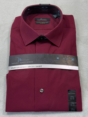 Marc Anthony Men s Performance Slim Fit No Iron Dress Shirt Maroon 15.5 32/33