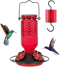 Glass Hummingbird Feeder 16oz Hanging Outdoor 4 Bee Guard Ports Ant Moat