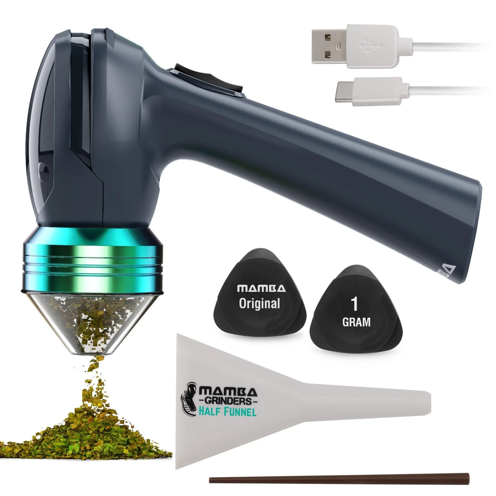 Mamba Original 1g Gray USB Electric Herb Grinder. Small Portable Metal Herbal...