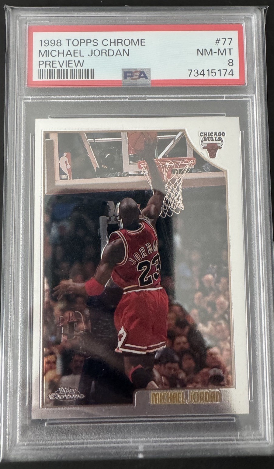 1998 TOPPS CHROME MICHAEL JORDAN PREVIEW #77 PSA 8