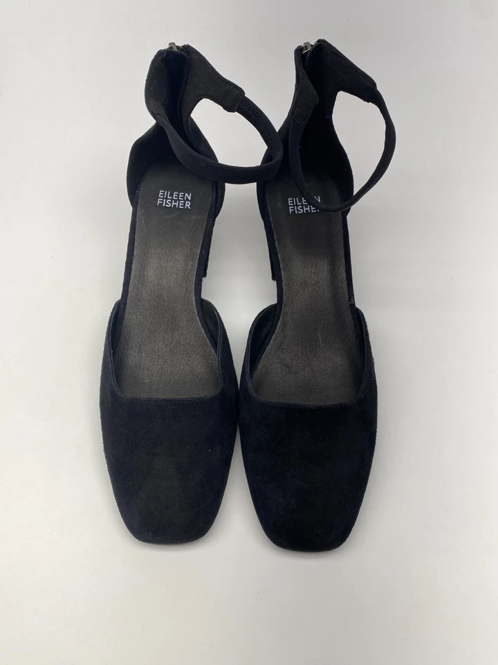 Eileen Fisher Mujer Veery Negro Gamuza Correa al Tobillo Tacón Bomba Talla 9.5 Foto 2 de 4
