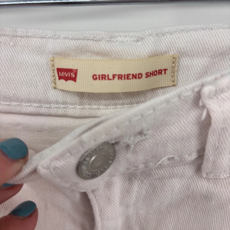 Levis Girls Girlfriend Denim Shorts Size 12 Distressed White Frayed Hem - Image 2 of 4