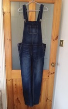 NEXT Blue Faded Stretch Denim Dungarees Slim Leg 29.5 ins Size Generous UK 8