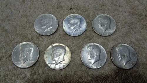 1966-1969 Kennedy Half Dollar, 40% Silver, Circulated, Lot of 7