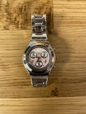 Swatch Irony Women's Silver Stainless Steel Watch Pink Face and Jewels Working