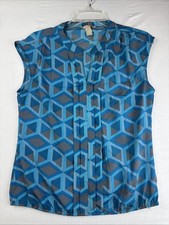 Banana Republic Blue Geometric Sleeveless Blouse Size Small V Neck Lightweight