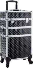 3 in 1 Professional Rolling Makeup Train Case with 360° Rotation Wheels