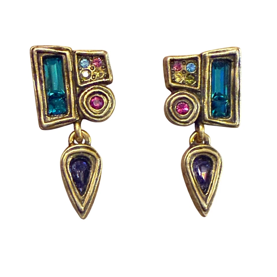 RARO Pendientes Patricia Locke Cristal Tonificado Dorado Hechos a Mano en EE. UU. Foto 2 de 4