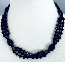 Gothic Necklace Black Costume Edwardian Choker Vampire Beaded 17"
