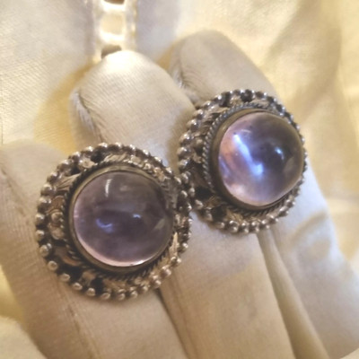 Antike Ohrringe Import China Silver Silber Amethyst 