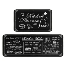 Kitchen Mats for Floor Kitchen Rugs Sets of 2 Non Slip Washable Black and Whi...