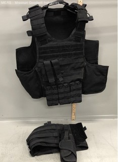 Men's Black Tactical MOLLE Vest with Magazine Pouches and Holster