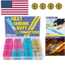 330PCS Heat Shrink Butt Connectors-Marine Grade Waterproof Electrical Crimp W...