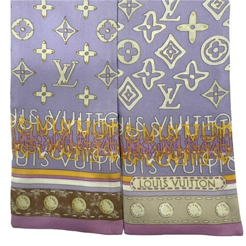 Authentic LOUIS VUITTON Bandeau Monogram Scarf Silk Purple White Gradient - Picture 23 of 24