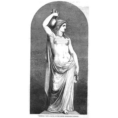 Statue Rebecca von E Davis im South Kensington Museum - antiker Druck 1858